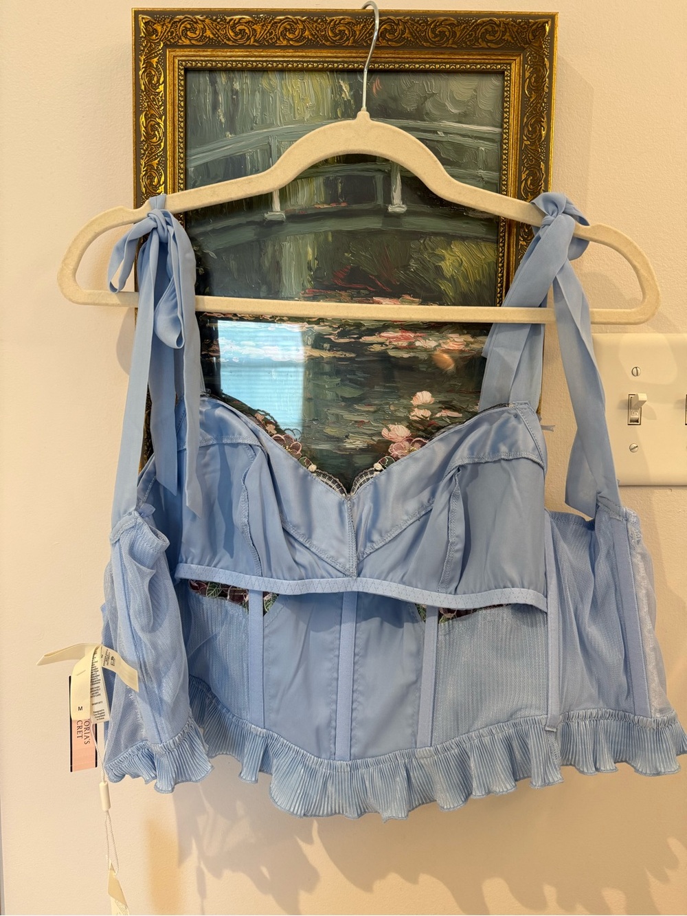 For Love And Lemons Light Blue Embroidered Satin Bustier Top - Picture 4 of 5